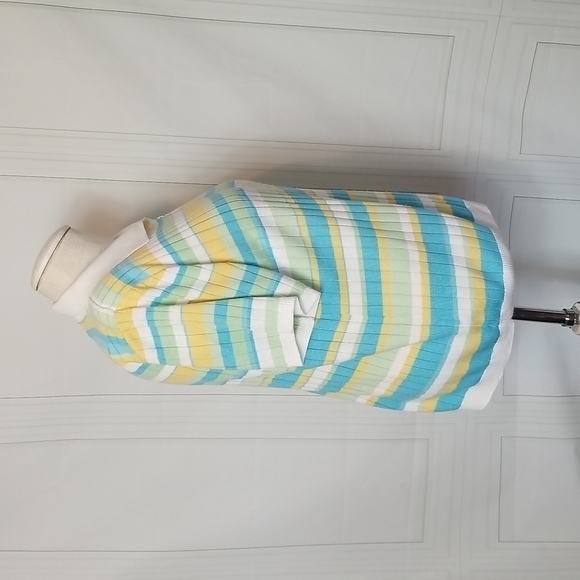 Alfred Dunner SZ 2X Sweater VTG Pastel Yellow Blue Green Striped Short Sleeve - Picture 4 of 7